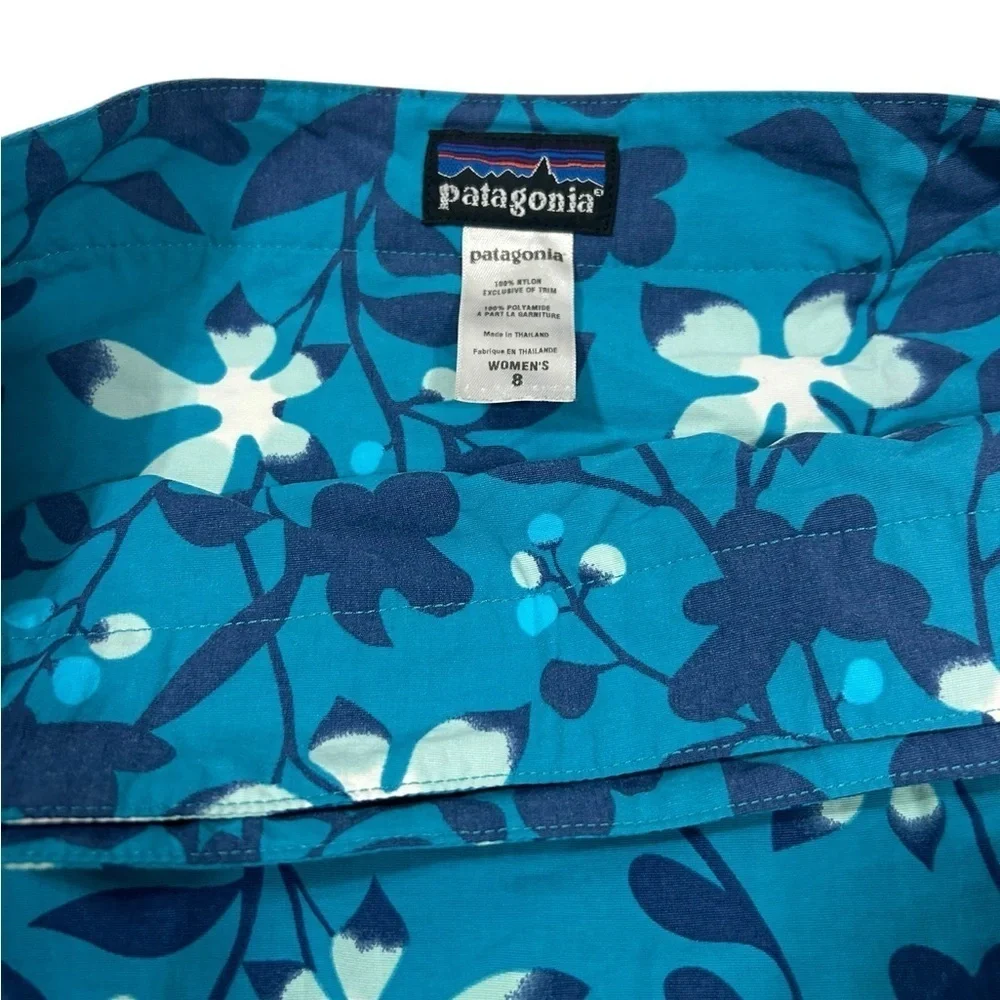 Patagonia Button Out Boardie Wrap Skirt Women’ 8 Blue Floral Snap Button Swim